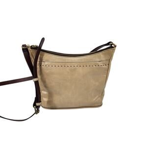 HOBO Parchment Beige Tan Aviva Leather Zip Top Adjustable Crossbody Bag